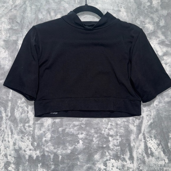 Half Tee Tops - Half Tee Womens Sleeveless Collared Cream Black Crop Shirt Plus Size 1X